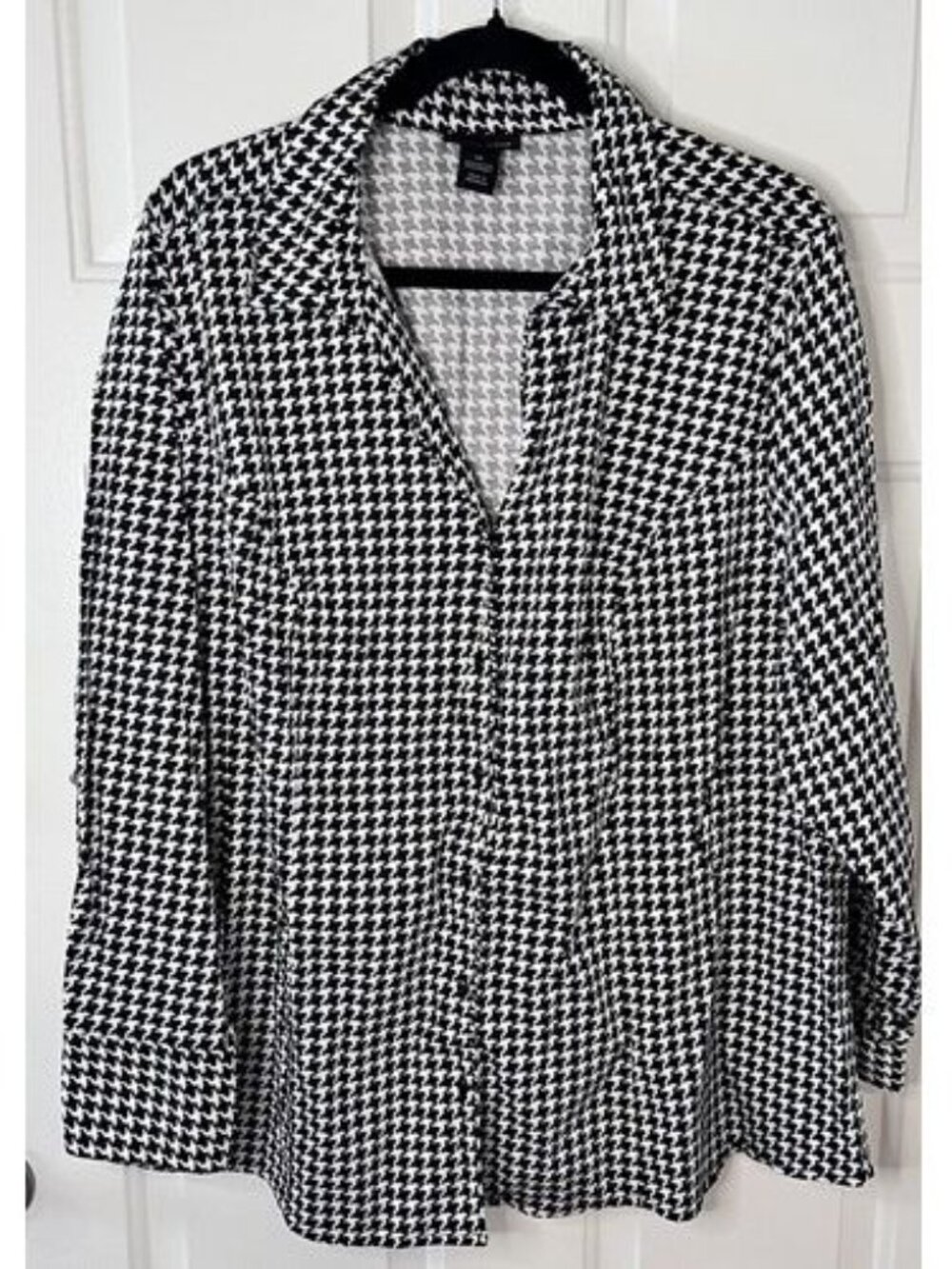Lane Bryant Stretch Cotton Blouse Size 26 Black White Houndstooth Long Sleeve